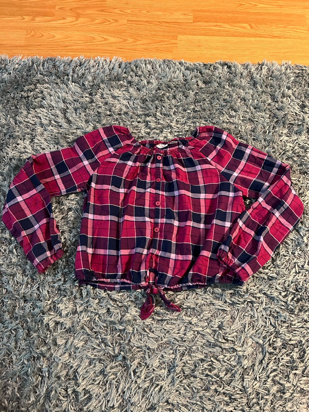 Children’s Place XL Girls Burgundy Plaid Button-Front Long-Sleeve Top